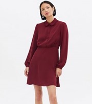 New Look Burgundy Collared Button Front Mini Shirt Dress